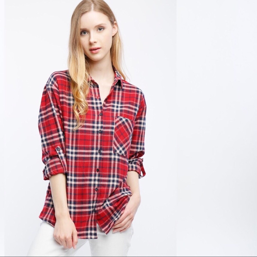 Kasey Plaid Flannel Shirt in Red